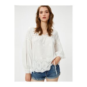 Koton Embroidered Blouse with Balloon Sleeves Window Detail