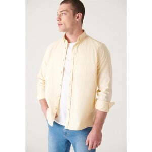 Avva Men's Light Yellow Oxford 100% Cotton Buttoned Collar Regular Fit Shirt