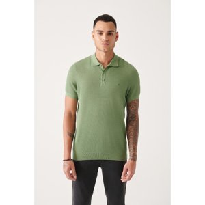 Avva Men's Water Green Polo Collar Textured Ribbed Regular Fit Knitwear T-shirt