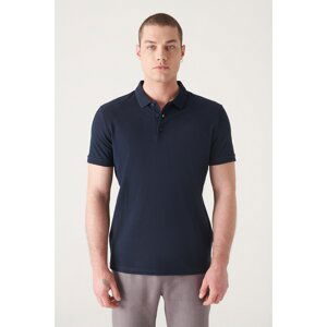 Avva Men's Navy Blue 100% Egyptian Cotton Regular Fit 3 Button Polo Neck T-shirt