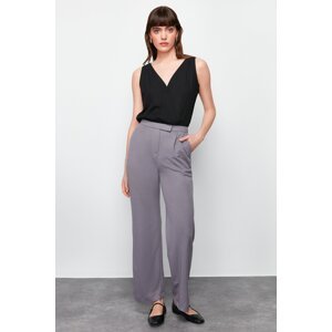 Trendyol Gray Hook and loop Detail Lycra Straight/Straight Cut Woven Trousers
