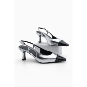 Marjin Women's Pointed Toe Open Back Thin Heel Classic Heel Shoes Lenes Silver