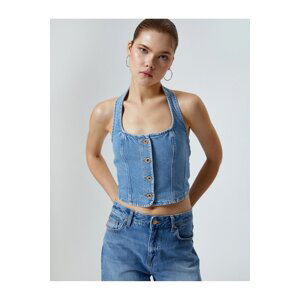 Koton Denim Top Halter Neck Buttoned