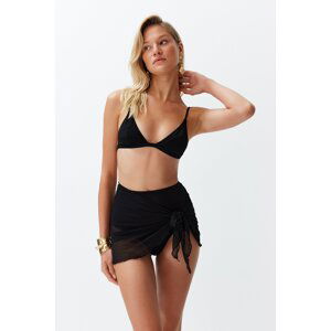 Trendyol Black Mini Knitted Frilly Mesh 100% Cotton Pareo