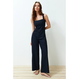 Trendyol Navy Blue Striped Polyviscon Maxi Woven Jumpsuit