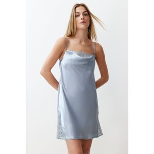 Trendyol Light Blue Lace and Degaje Detailed Rope Strap Satin Woven Nightdress