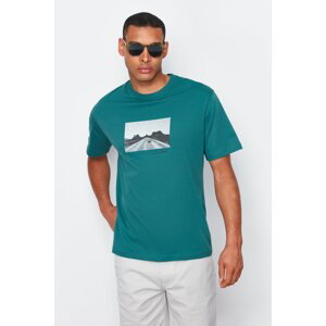 Trendyol Emerald Green Relaxed Photoprint Printed 100% Cotton T-shirt