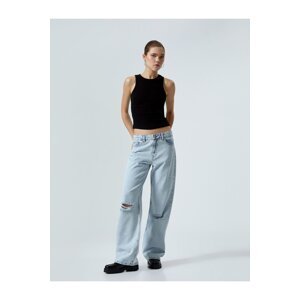 Koton Wide Straight Leg Ripped Denim Trousers With Pocket Cotton - Nora Jean