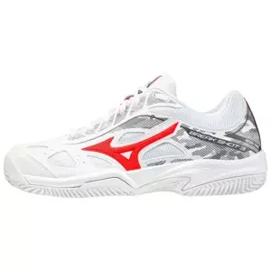 Juniorská tenisová obuv Mizuno  Breakshot 3 CC White/IgnititonRed  EUR 32,5