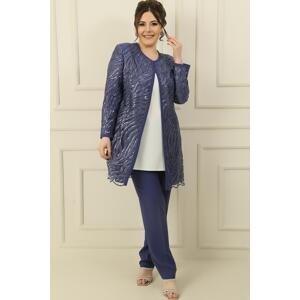 By Saygı 3-Piece Suit With Pile Lined Waterway Embroidered Embroidered Jacket and Trousers