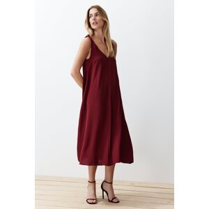 Trendyol Claret Red Comfortable Cut V-Neck Midi Woven Dress