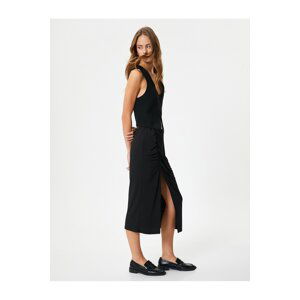 Koton Slit Long Skirt Draped Detail