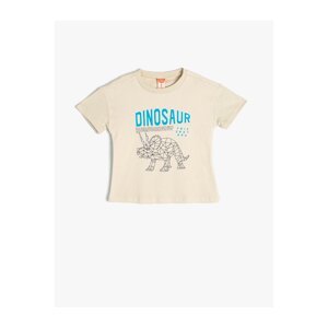 Koton T-Shirt with Dinosaur Print Short Sleeved Crew Neck