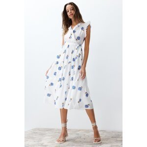 Trendyol White Belted A-line Double-breasted Collar Midi Woven Dress