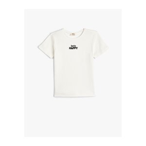 Koton T-Shirt Short Sleeve Embroidered Detail Textured Cotton