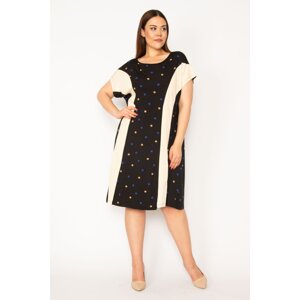 Şans Women's Plus Size Black Point Patterned Cup Dress