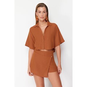 Trendyol Brown Woven Linen Blend Shirt Shorts Set