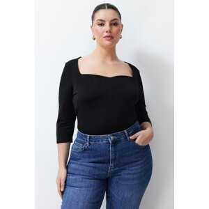 Trendyol Curve Black Heart Collar Body-Sitting Knitted Blouse