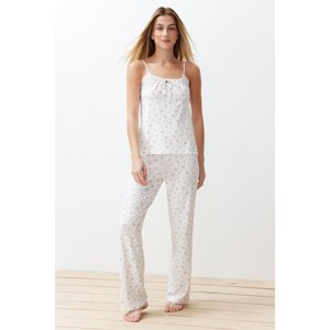 Trendyol White-Multicolored Floral Knitted Pajama Set