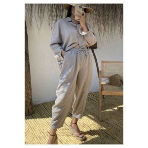 Laluvia Gray Premium Linen Top and Bottom Set with Shirts Shalvar and Pants.