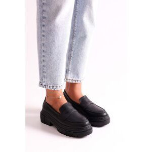 Shoeberry Women's Motto Black Skin Thick Sole Loafer Black Skin.