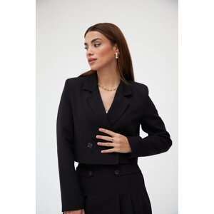 Laluvia Black Double Breasted Crop Jacket