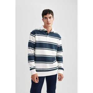 DEFACTO Comfort Fit Polo Neck Striped Sweatshirt