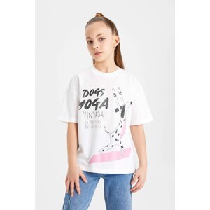DEFACTO Girl Oversize Fit Animal Printed Short Sleeve T-Shirt
