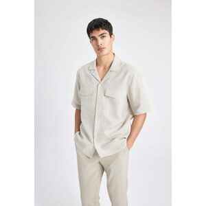 DEFACTO Relax Fit Resort Neck linen Short Sleeve Shirt