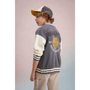 DEFACTO Boy Printed Bomber Collar College Cardigan