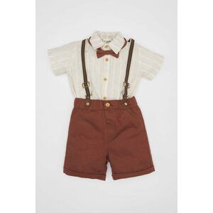 DEFACTO Baby Boy Striped Poplin Shirt Shorts Bow Tie Suspender Set of 4