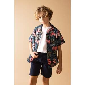 DEFACTO Boy Oversize Fit Polo Neck Linen Look Short Sleeve Shirt