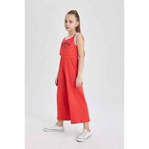DEFACTO Girl Printed Ribbed Sleeveless Long Jumpsuit