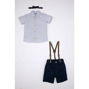 DEFACTO Baby Boy Striped Shirt Shorts Bow Tie 2 Piece Set