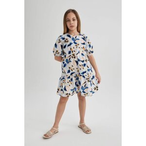 DEFACTO Girl Patterned Short Sleeve Poplin Dress