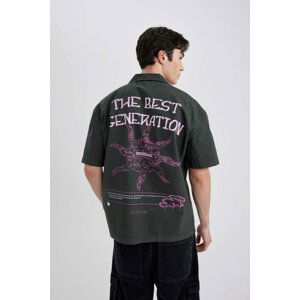 DEFACTO Relax Fit Apache Neck Cotton Printed Short Sleeve Shirt