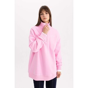 DEFACTO Regular Fit Thick Sweatshirt Fabric Polo Collar Slogan Pattern Sweat Tunic