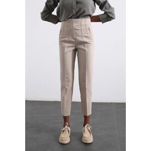 Laluvia Stone Front Float High Waist Fabric Trousers