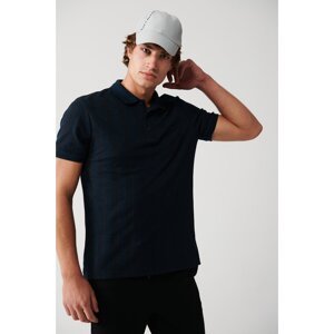 Avva Men's Navy Blue 100% Cotton Polo Neck Ribbed Regular Fit T-shirt