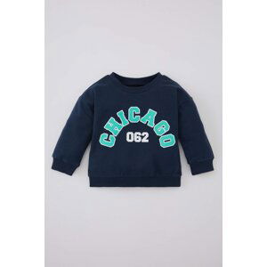 DEFACTO Baby Boy Crew Neck Slogan Printed Soft Lined Sweatshirt