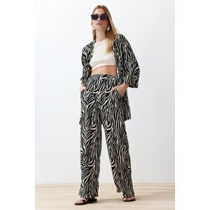 Trendyol Black Printed Comfort Cut Flexible Kimono Knitted Two Piece Set