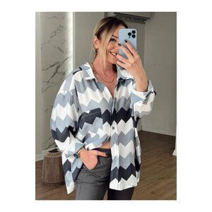 Laluvia Gray Off Shoulder Zigzag Shirt