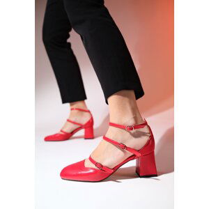 LuviShoes BEIN Red Skin Women's Chunky Heel Shoes