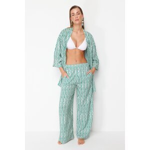 Trendyol Green Abstract Patterned Woven Kimono-Pants Suit