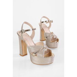 Shoeberry Women's Piera Gold Silvery Platform Heels