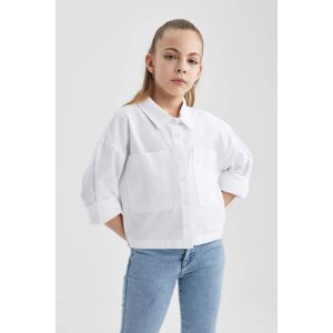 DEFACTO Girl Crop Oxford Long Sleeve Shirt
