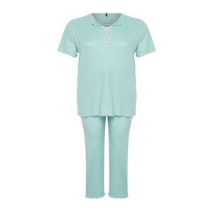 Trendyol Curve Mint Bow Detailed Camisole Knitted Pajamas Set