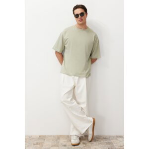 Trendyol Mint Men's Oversize/Wide-Fit Floral Printed Short Sleeve 100% Cotton T-Shirt