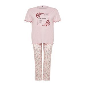 Trendyol Curve Pink Floral Pattern Knitted Pajamas Set