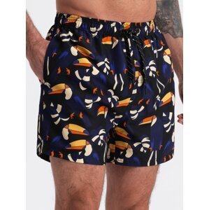 Ombre Men's swim shorts in toucans - black and navy blue